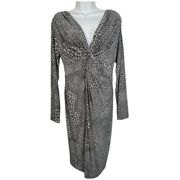 Norma Kamali Cheetah Print Twist Dress Stretch Jersey Grey Animal Print Large - Picture 2 of 10